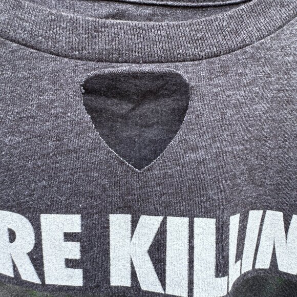 Old Navy Cropped Cut-Off Graphic Tee XL Dark Gray Killing Me Smalls Raw Hem - Picture 3 of 8